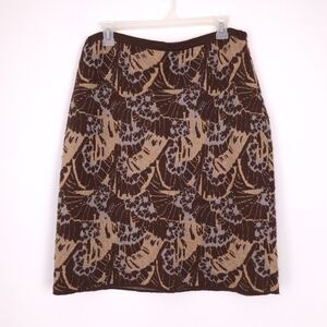 Anthropologie Sparrow knit pencil skirt floral artsy boho mohair cashmere brown